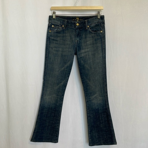 7 For All Mankind Women's Mid Rise Bootcut Blue Denim Jeans Size 27 Stretch EUC - Picture 2 of 16